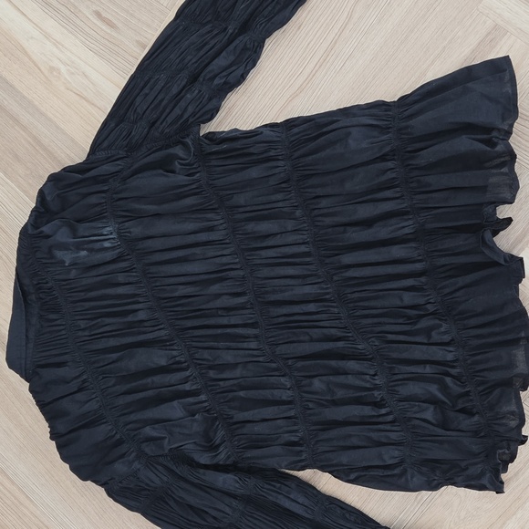 Zara Black Collared Rouched Oversized Shirt Small - Picture 6 of 7